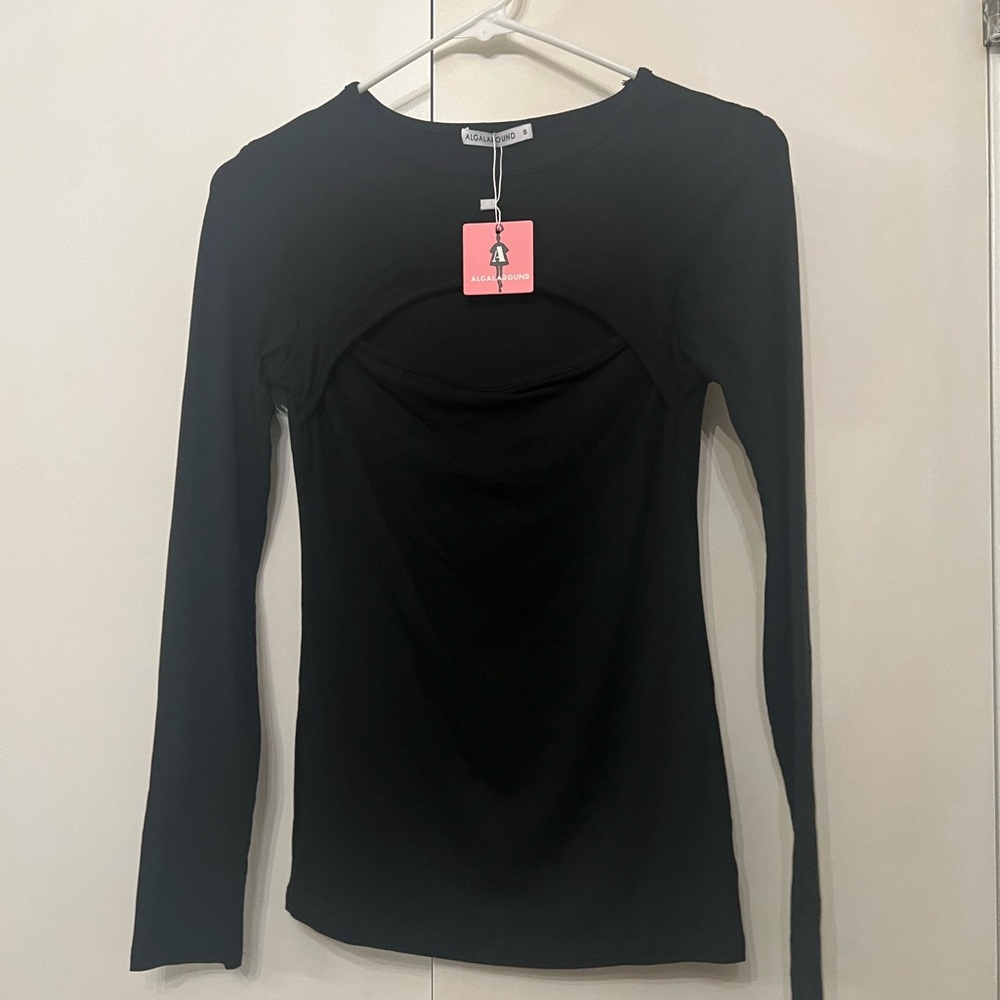 NWT Algalaround Black Long Sleeve Cutout Top in Size Small